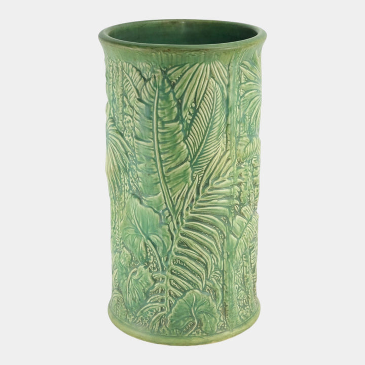 Weller Marvo 1920s Vintage Art Deco Potter Green Palm Leaves Umbrella Stand - Just Art Pottery