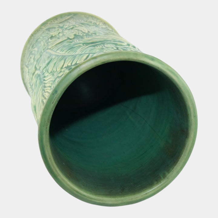 Weller Marvo 1920s Vintage Art Deco Potter Green Palm Leaves Umbrella Stand - Just Art Pottery
