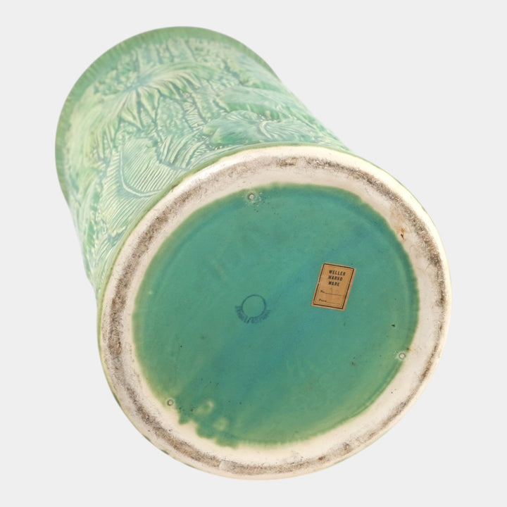 Weller Marvo 1920s Vintage Art Deco Potter Green Palm Leaves Umbrella Stand - Just Art Pottery