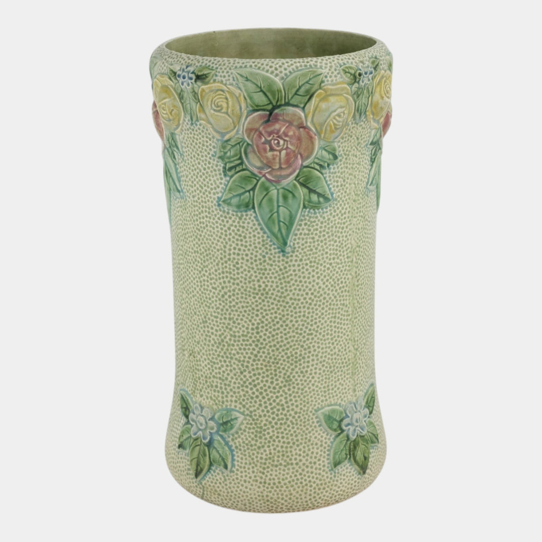 Roseville Rozane 1917 Vintage Art Pottery Green Tint Umbrella Stand 756-19 - Just Art Pottery