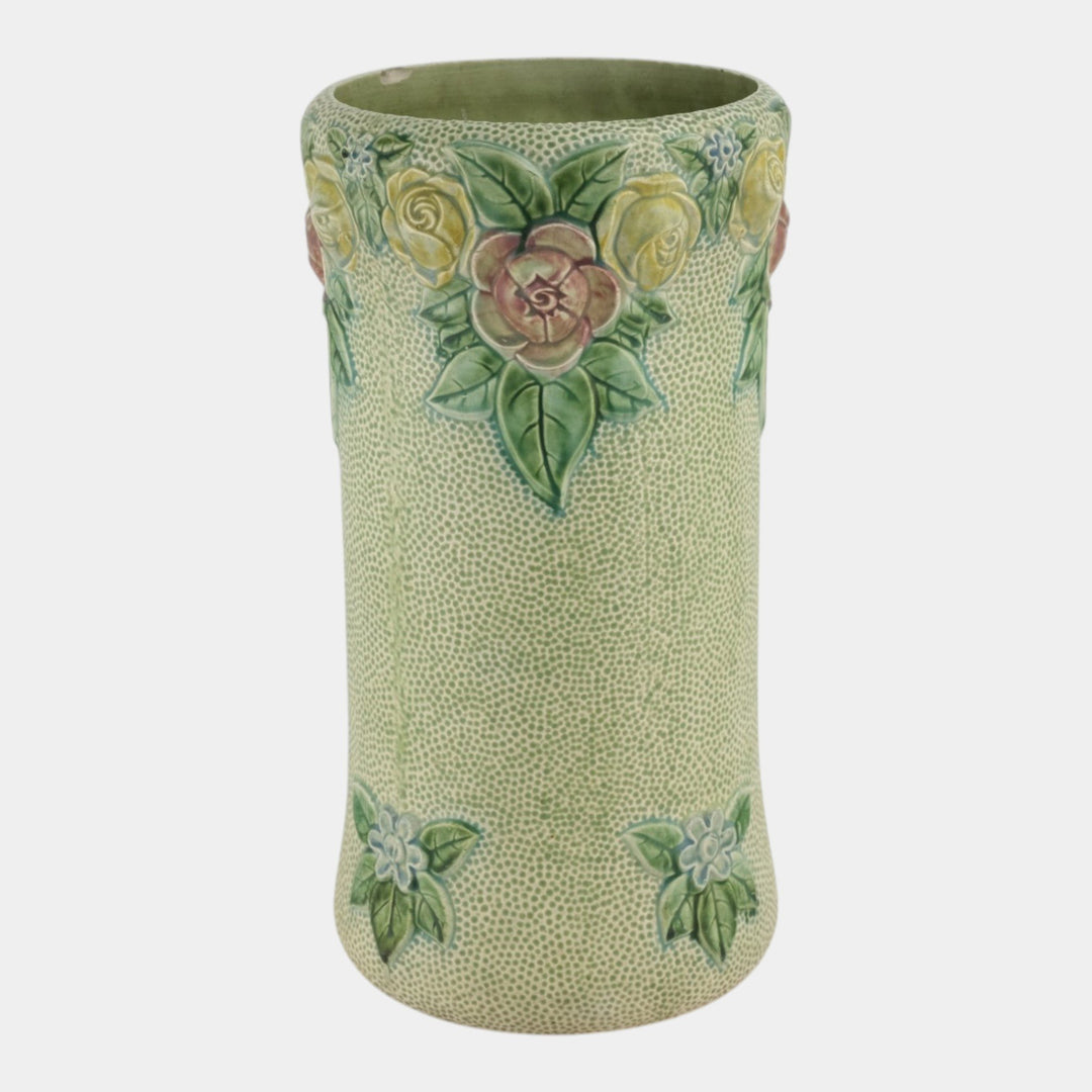 Roseville Rozane 1917 Vintage Art Pottery Green Tint Umbrella Stand 756-19 - Just Art Pottery