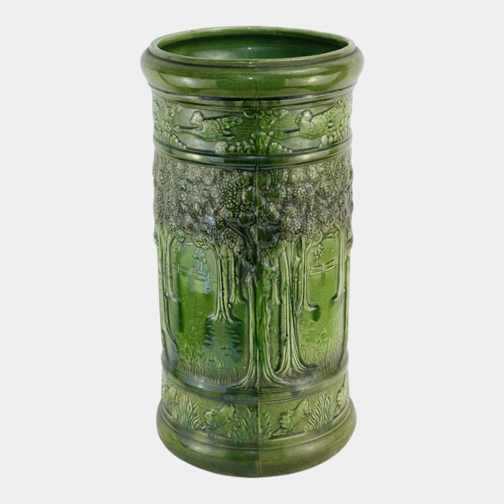Brush McCoy Woodland Antique Art Pottery Green Scenic Umbrella Stand 76 - Just Art Pottery