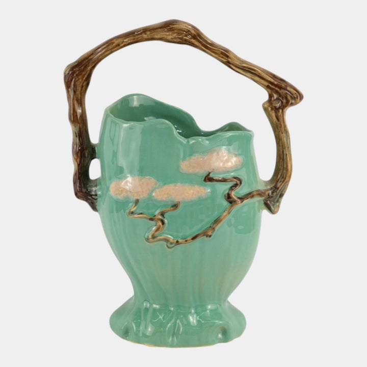 Roseville Ming Tree Green1949 Vintage Mid Century Modern Pottery Basket 509-12 - Just Art Pottery