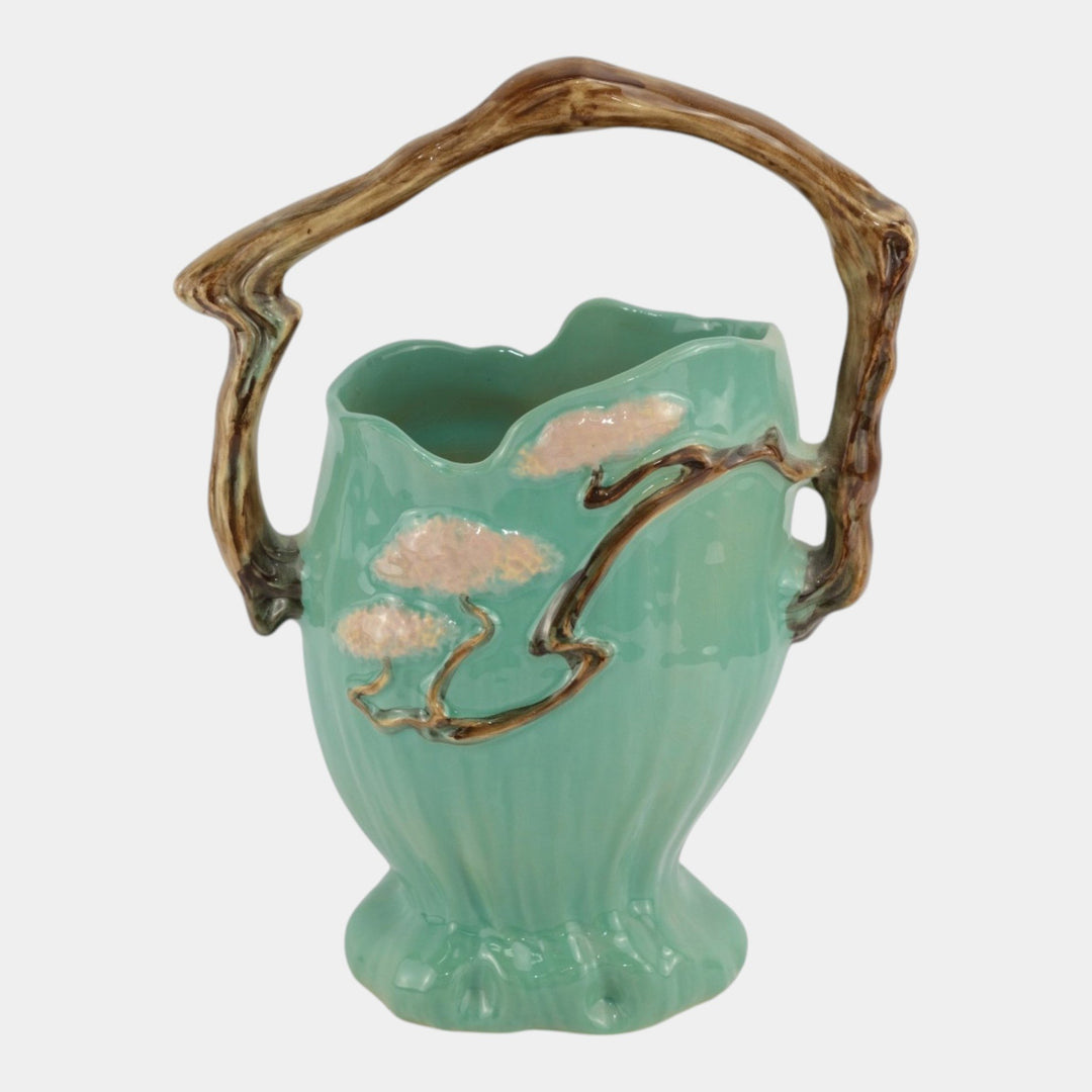 Roseville Ming Tree Green1949 Vintage Mid Century Modern Pottery Basket 509-12 - Just Art Pottery