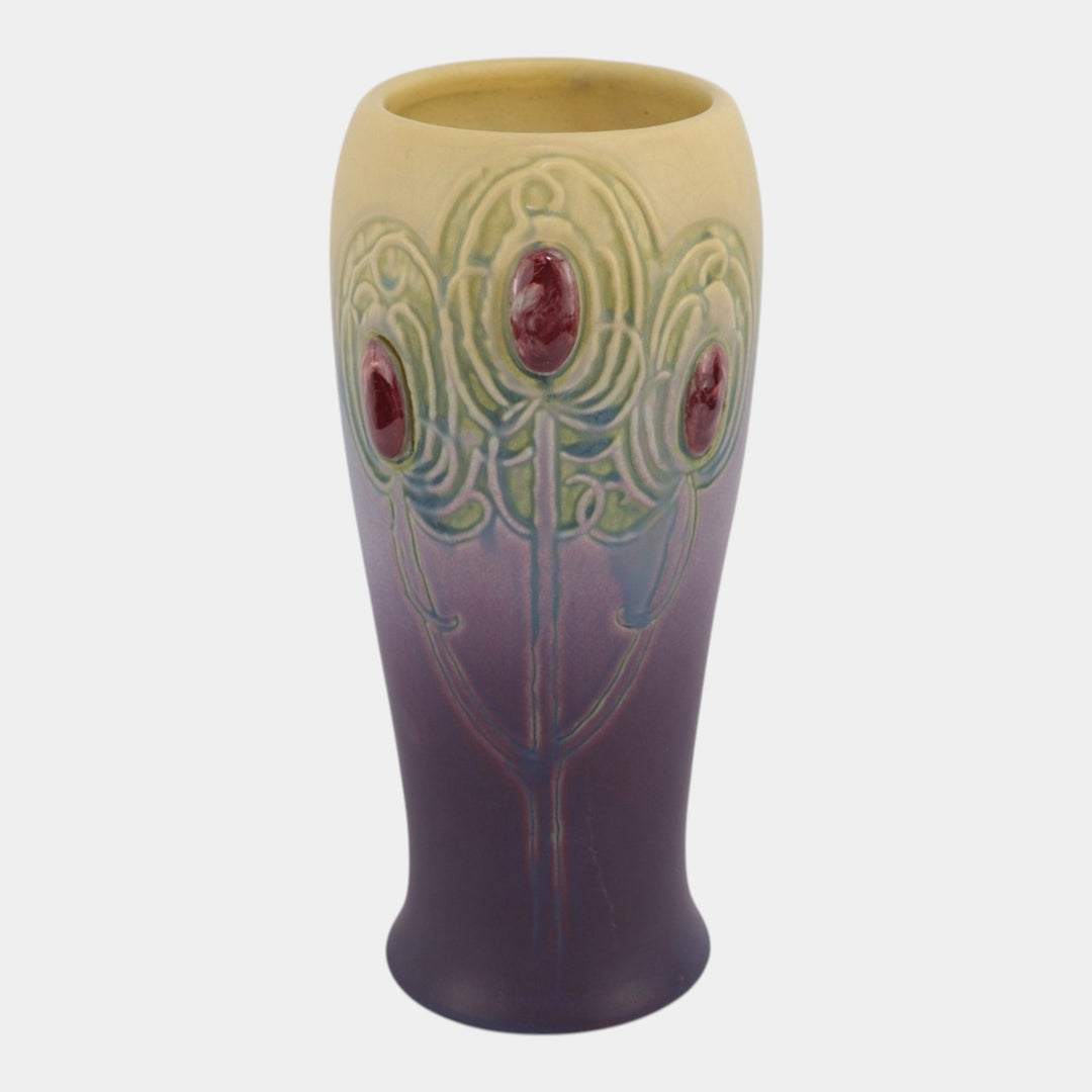 Weller Jewel 1910 Art Nouveau Pottery Matte Yellow Purple Ceramic Tree Vase - Just Art Pottery