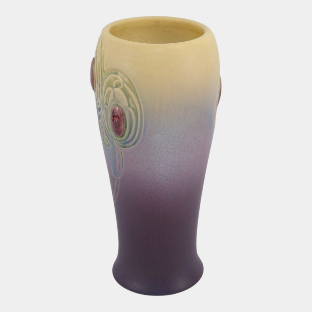 Weller Jewel 1910 Art Nouveau Pottery Matte Yellow Purple Ceramic Tree Vase - Just Art Pottery