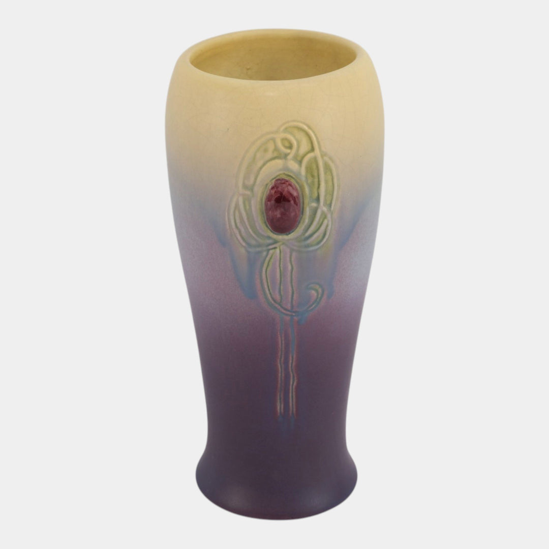 Weller Jewel 1910 Art Nouveau Pottery Matte Yellow Purple Ceramic Tree Vase - Just Art Pottery