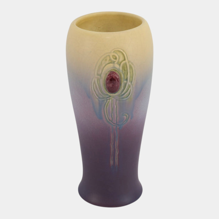 Weller Jewel 1910 Art Nouveau Pottery Matte Yellow Purple Ceramic Tree Vase - Just Art Pottery