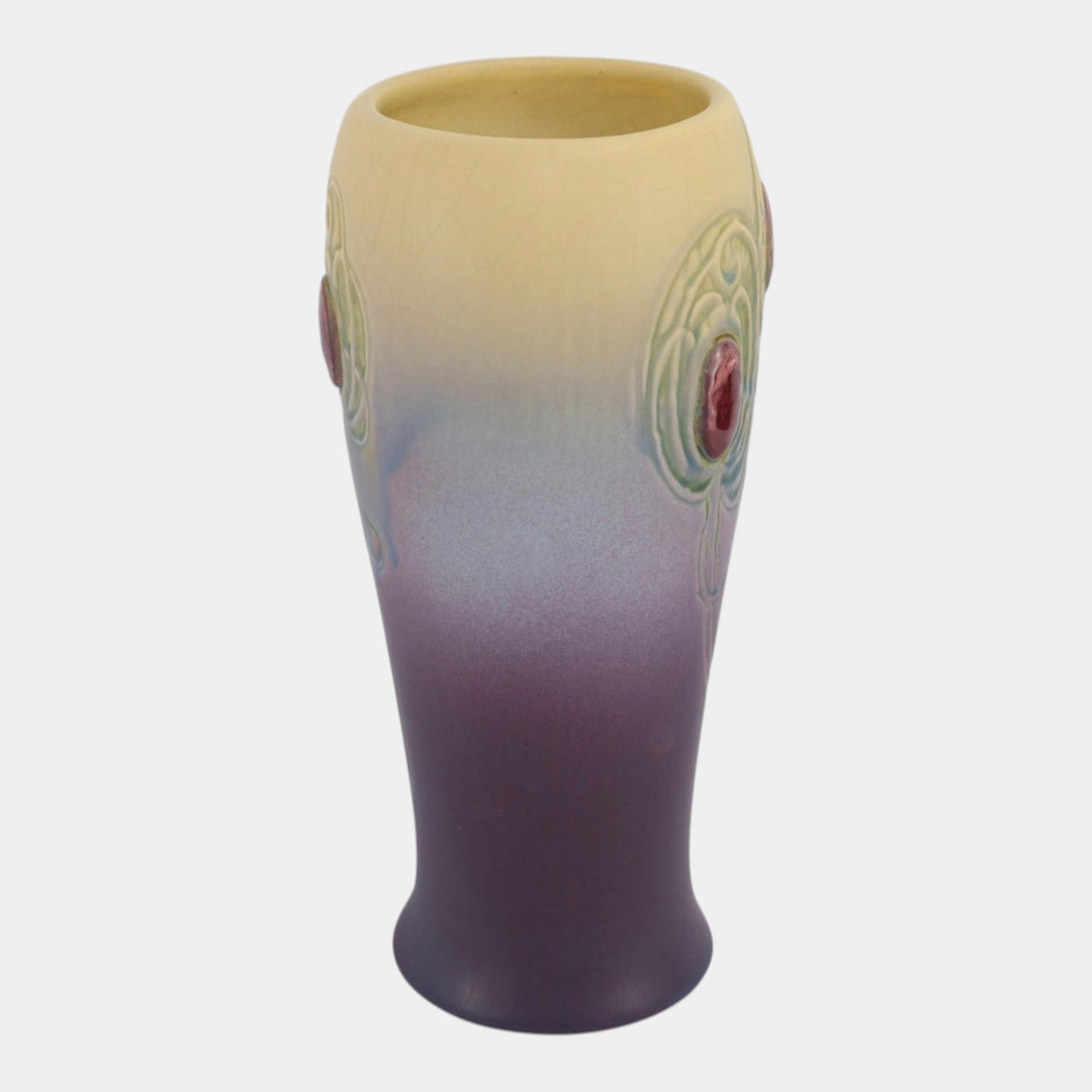 Weller Jewel 1910 Art Nouveau Pottery Matte Yellow Purple Ceramic Tree Vase - Just Art Pottery