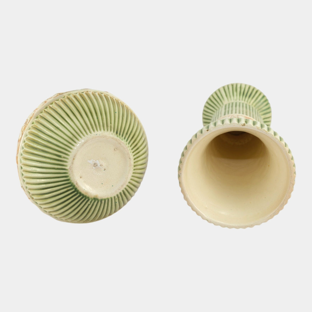 Roseville Donatello 1916 Art Pottery Green Ceramic Jardiniere And Pedestal 579-6 - Just Art Pottery