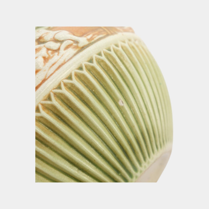Roseville Donatello 1916 Art Pottery Green Ceramic Jardiniere And Pedestal 579-6 - Just Art Pottery