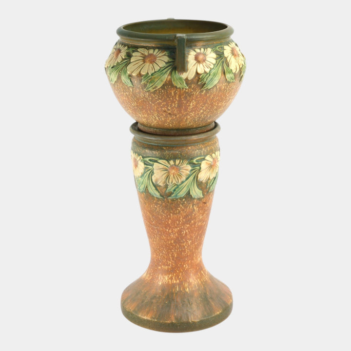 Roseville Dahlrose 1928 Vintage Art Pottery Ceramic Jardiniere Pedestal 614-8 - Just Art Pottery