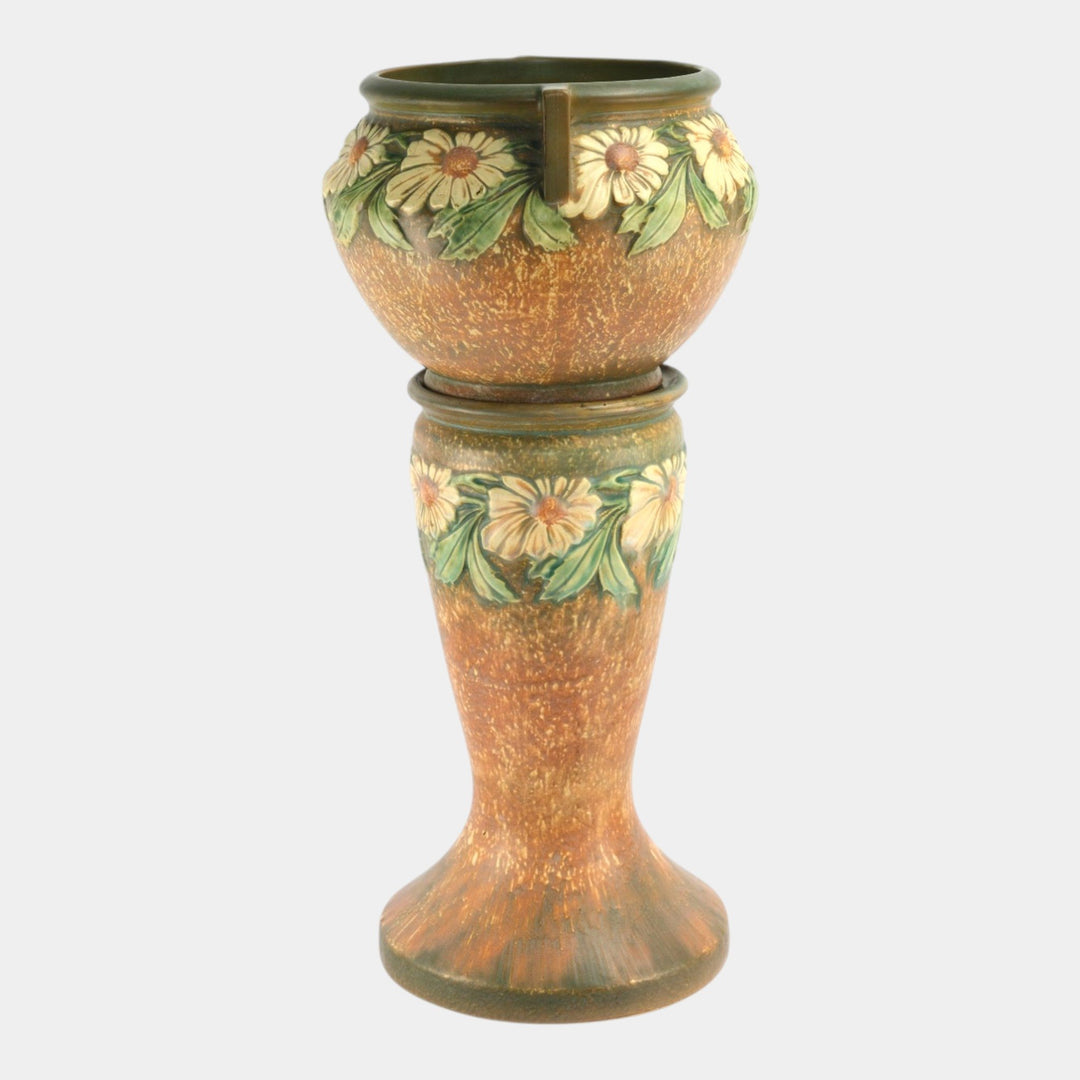 Roseville Dahlrose 1928 Vintage Art Pottery Ceramic Jardiniere Pedestal 614-8 - Just Art Pottery