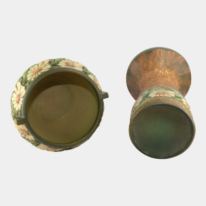 Roseville Dahlrose 1928 Vintage Art Pottery Ceramic Jardiniere Pedestal 614-8 - Just Art Pottery