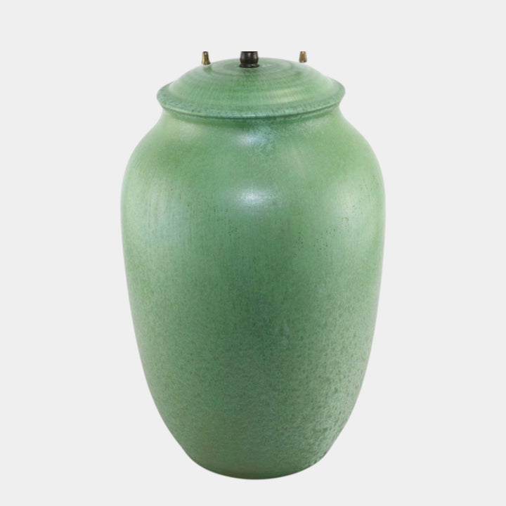 Cowan 1930s Vintage Art Deco Pottery Mottled Green Ceramic Dual Light Lamp - Just Art Pottery