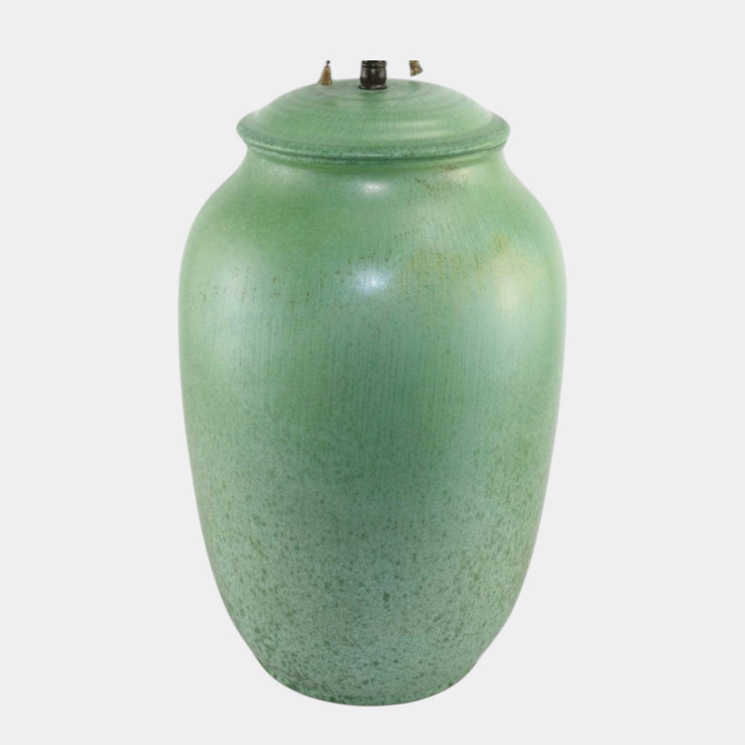 Cowan 1930s Vintage Art Deco Pottery Mottled Green Ceramic Dual Light Lamp - Just Art Pottery