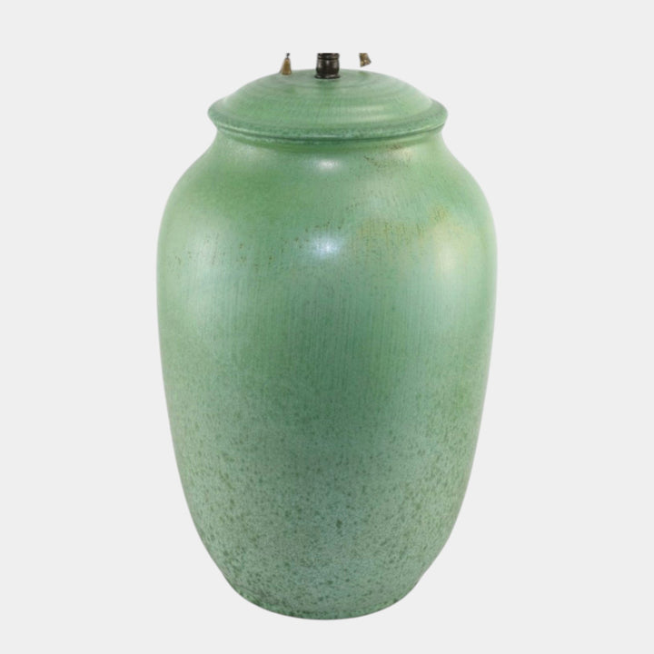 Cowan 1930s Vintage Art Deco Pottery Mottled Green Ceramic Dual Light Lamp - Just Art Pottery