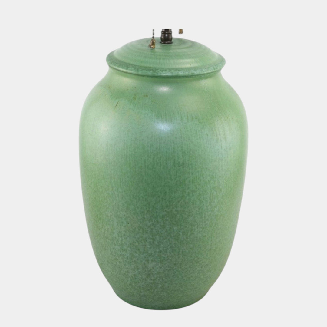 Cowan 1930s Vintage Art Deco Pottery Mottled Green Ceramic Dual Light Lamp - Just Art Pottery