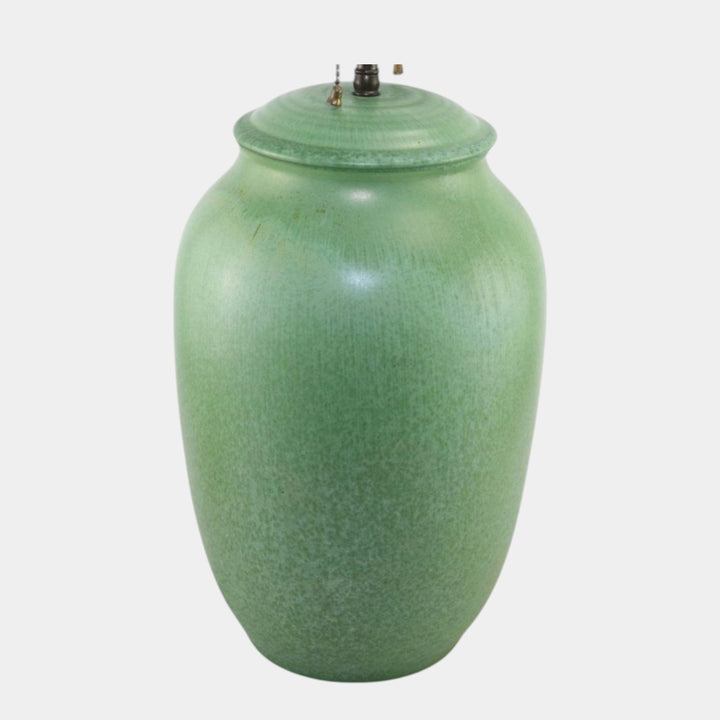Cowan 1930s Vintage Art Deco Pottery Mottled Green Ceramic Dual Light Lamp - Just Art Pottery