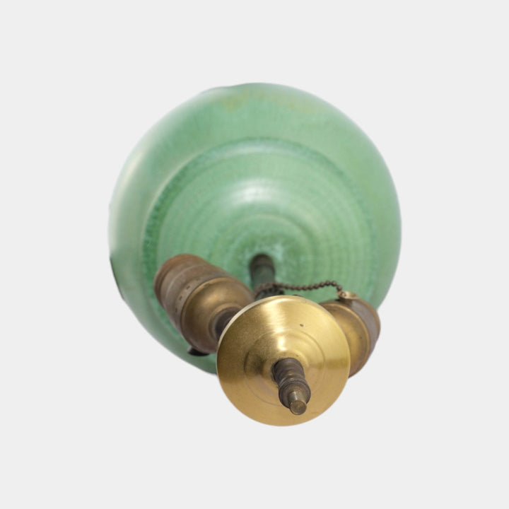 Cowan 1930s Vintage Art Deco Pottery Mottled Green Ceramic Dual Light Lamp - Just Art Pottery