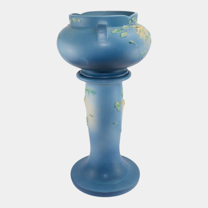Roseville Columbine Blue 1941 Art Pottery Ceramic Jardiniere And Pedestal 655-8 - Just Art Pottery