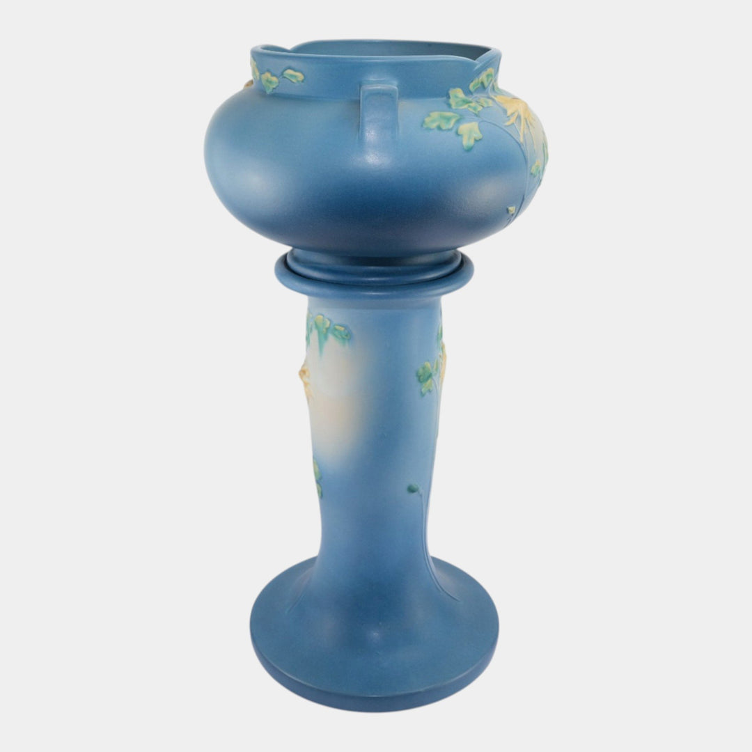 Roseville Columbine Blue 1941 Art Pottery Ceramic Jardiniere And Pedestal 655-8 - Just Art Pottery