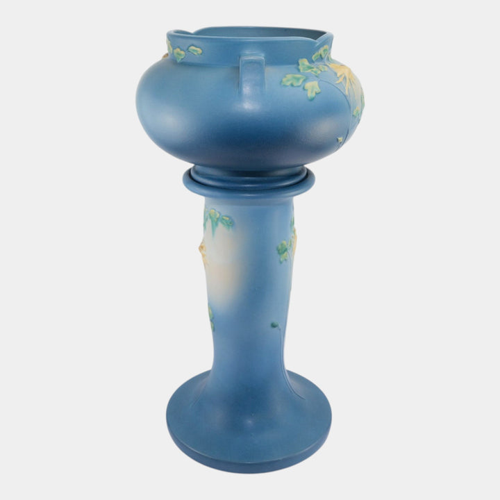 Roseville Columbine Blue 1941 Art Pottery Ceramic Jardiniere And Pedestal 655-8 - Just Art Pottery