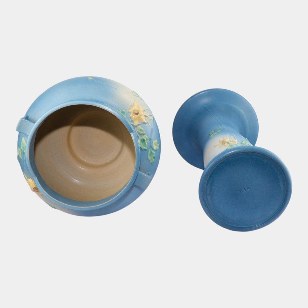 Roseville Columbine Blue 1941 Art Pottery Ceramic Jardiniere And Pedestal 655-8 - Just Art Pottery