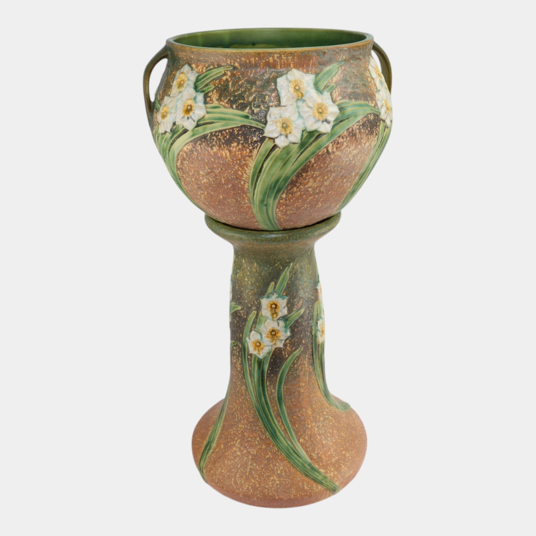 Roseville Jonquil 1931 Arts And Crafts Pottery Jardiniere and Pedestal 621-10 - Just Art Pottery