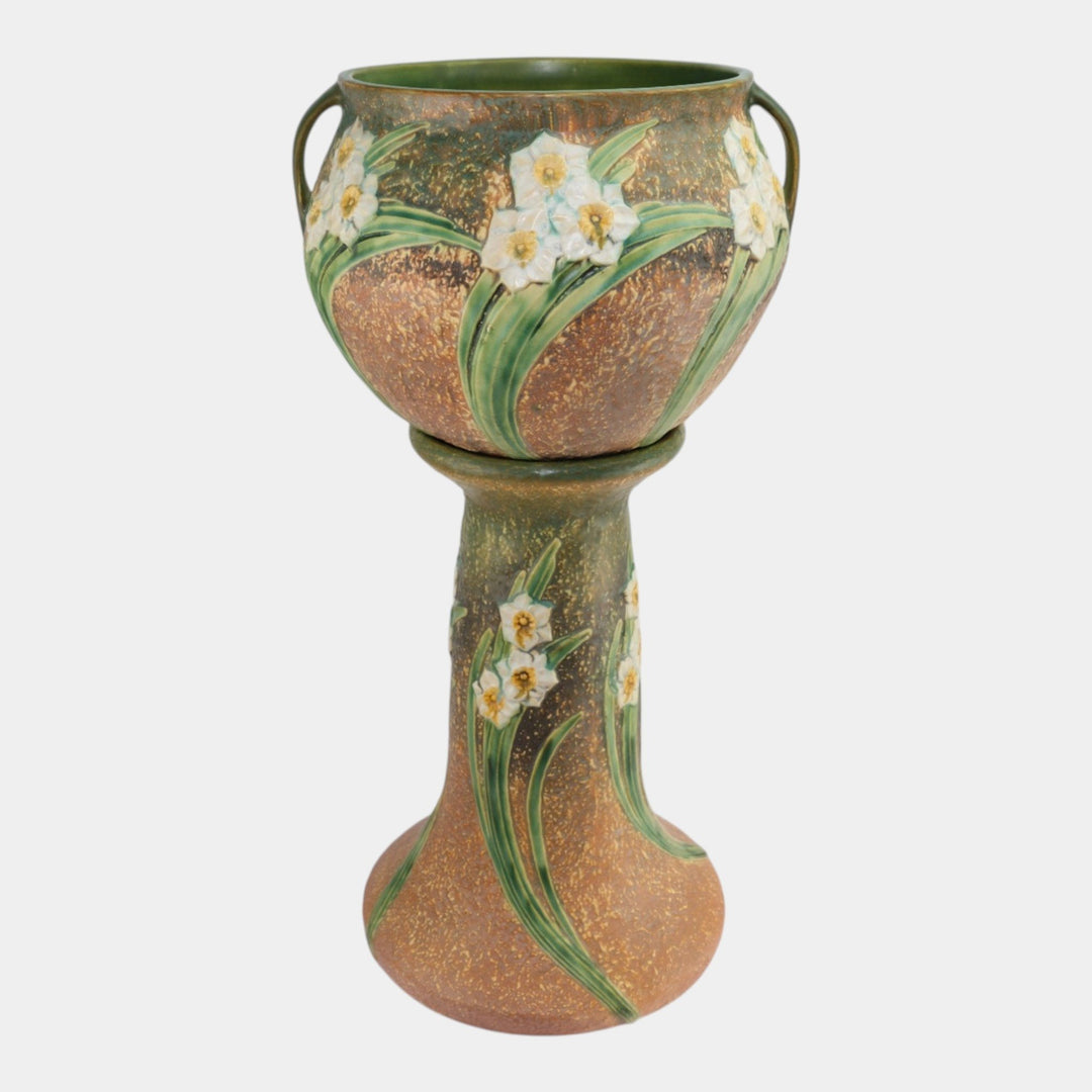Roseville Jonquil 1931 Arts And Crafts Pottery Jardiniere and Pedestal 621-10 - Just Art Pottery