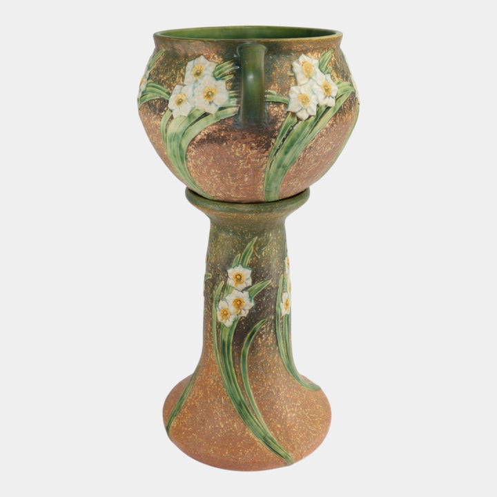 Roseville Jonquil 1931 Arts And Crafts Pottery Jardiniere and Pedestal 621-10 - Just Art Pottery