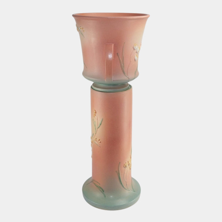 Roseville Ixia Pink 1937 Vintage Art Deco Ceramic Jardiniere and Pedestal 640-10 - Just Art Pottery
