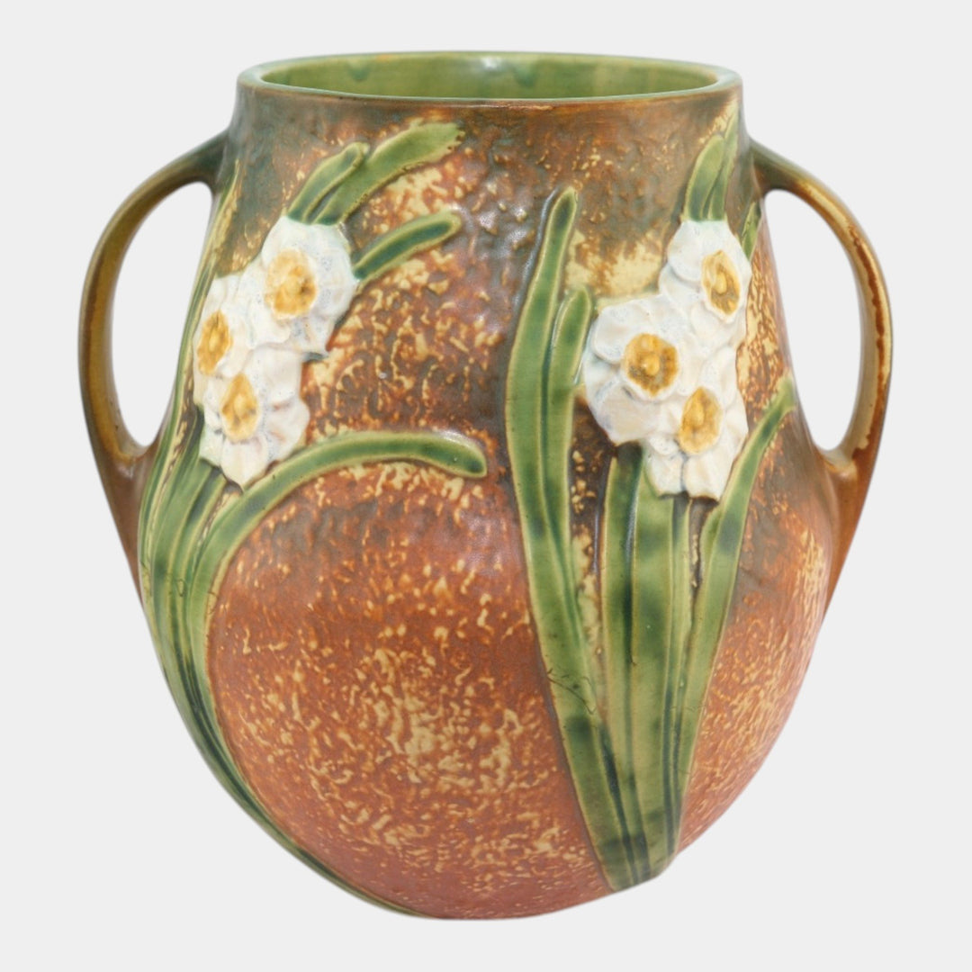 Roseville Jonquil Brown 1931 Vintage Arts and Crafts Pottery Ceramic Vase 530-10 - Just Art Pottery