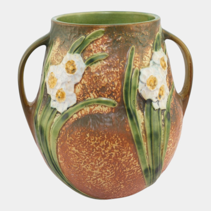 Roseville Jonquil Brown 1931 Vintage Arts and Crafts Pottery Ceramic Vase 530-10 - Just Art Pottery