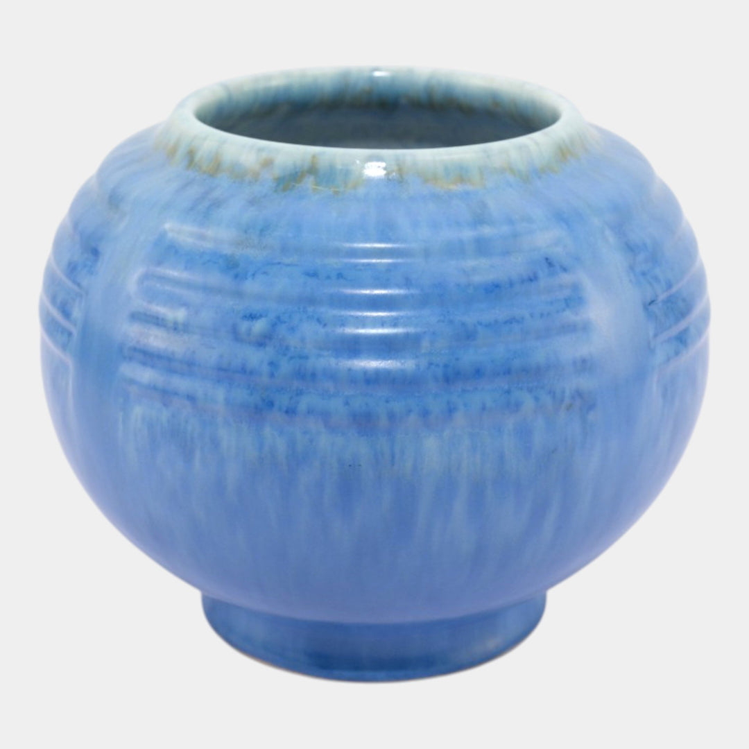 Roseville Tourmaline Blue 1933 Vintage Art Deco Round Ceramic Vase 238-5 - Just Art Pottery