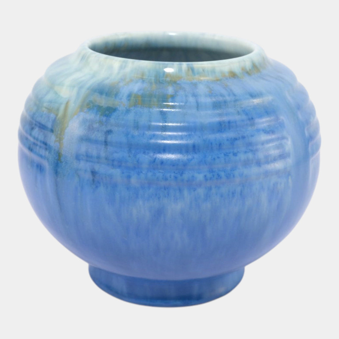 Roseville Tourmaline Blue 1933 Vintage Art Deco Round Ceramic Vase 238-5 - Just Art Pottery
