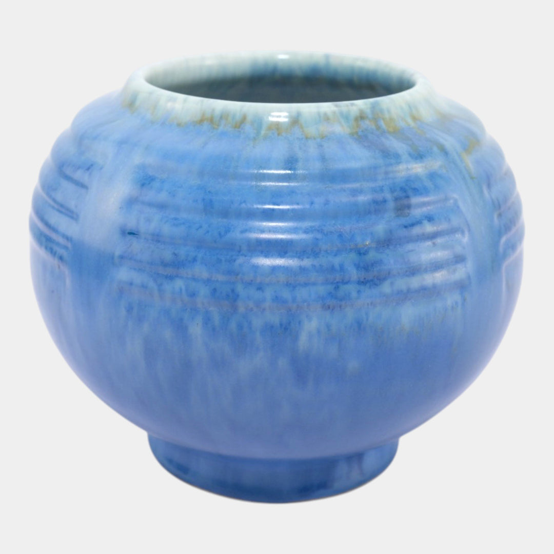 Roseville Tourmaline Blue 1933 Vintage Art Deco Round Ceramic Vase 238-5 - Just Art Pottery