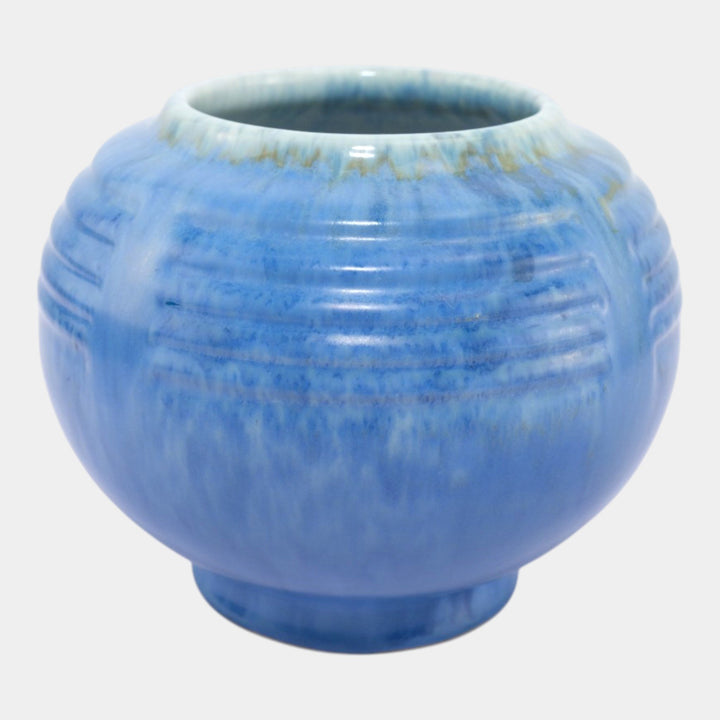 Roseville Tourmaline Blue 1933 Vintage Art Deco Round Ceramic Vase 238-5 - Just Art Pottery