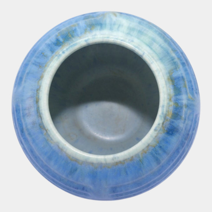 Roseville Tourmaline Blue 1933 Vintage Art Deco Round Ceramic Vase 238-5 - Just Art Pottery