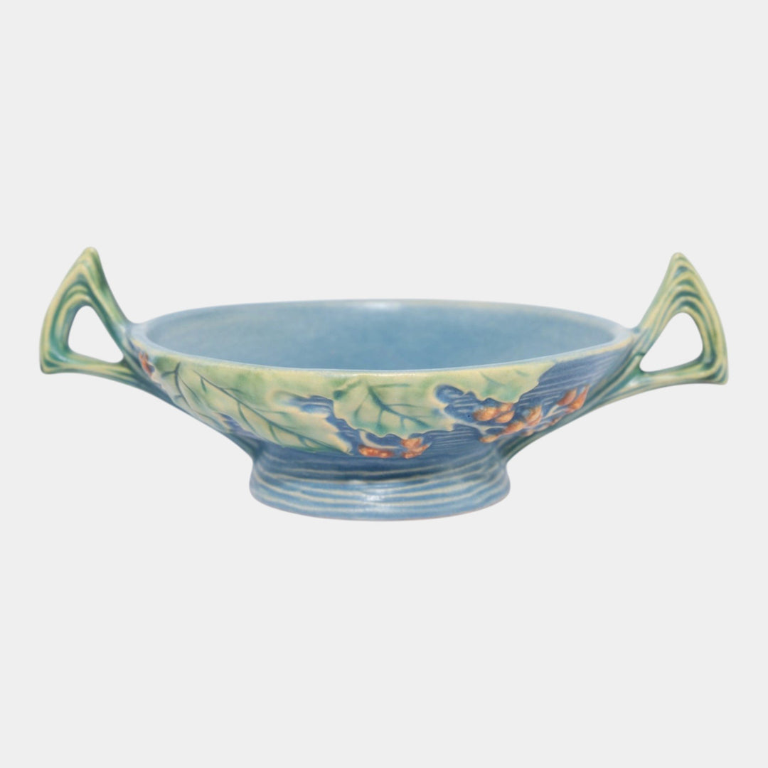 Roseville Bushberry Blue 1941 Mid Century Modern Pottery Ceramic Bowl 412-6 - Just Art Pottery