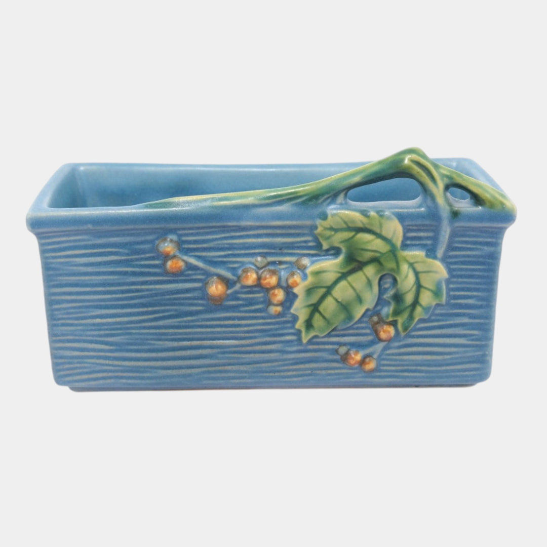 Roseville Bushberry Blue 1941 Art Pottery Ceramic Window Box Planter 383-6 - Just Art Pottery