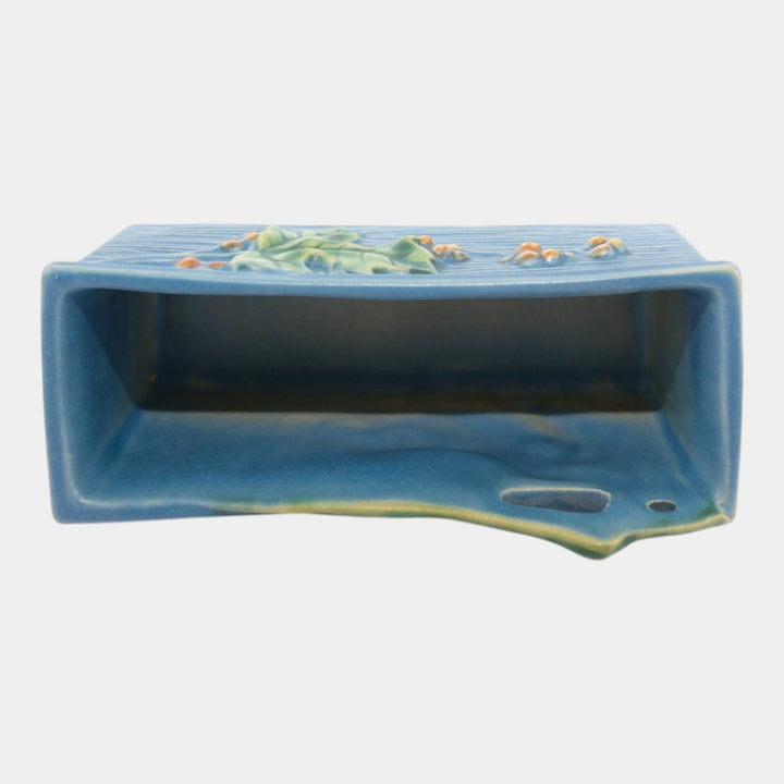Roseville Bushberry Blue 1941 Art Pottery Ceramic Window Box Planter 383-6 - Just Art Pottery