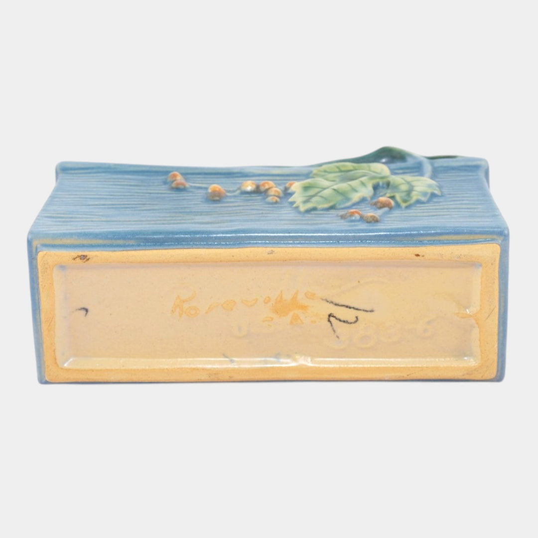 Roseville Bushberry Blue 1941 Art Pottery Ceramic Window Box Planter 383-6 - Just Art Pottery