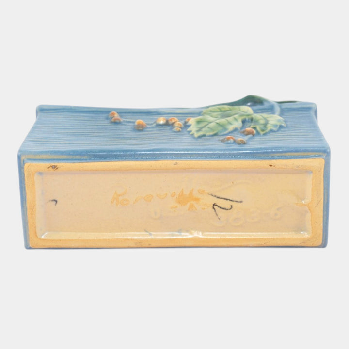 Roseville Bushberry Blue 1941 Art Pottery Ceramic Window Box Planter 383-6 - Just Art Pottery