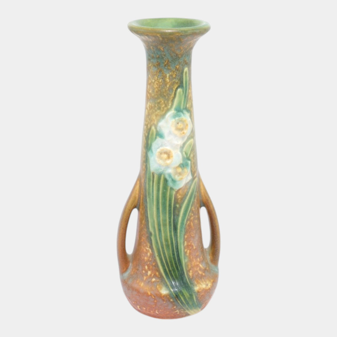 Roseville Jonquil Brown 1931 Vintage Arts And Crafts Ceramic Bud Vase - Just Art Pottery