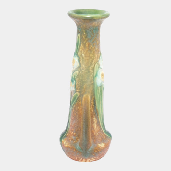 Roseville Jonquil Brown 1931 Vintage Arts And Crafts Ceramic Bud Vase - Just Art Pottery