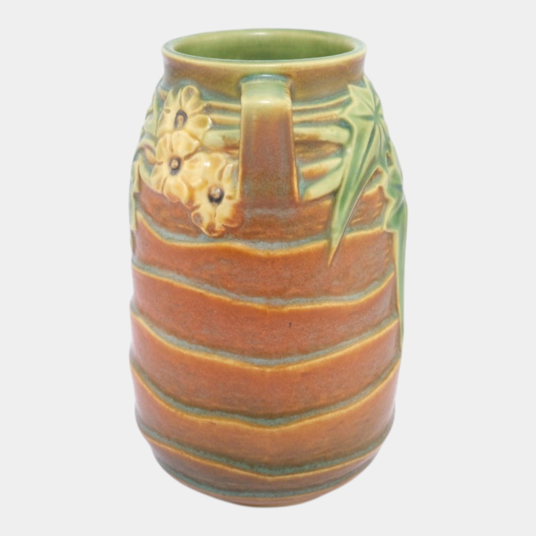 Roseville Luffa Brown 1934 Vintage Arts And Crafts Pottery Ceramic Vase 684-6 - Just Art Pottery
