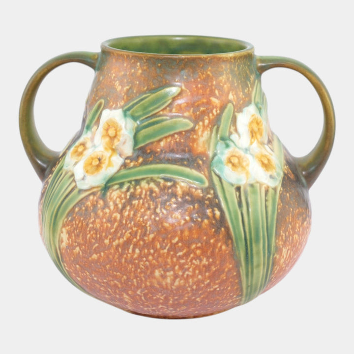 Roseville Jonquil Brown 1931 Vintage Arts And Crafts Pottery Ceramic Vase 543-6 - Just Art Pottery