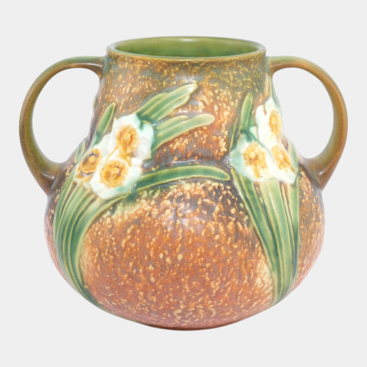 Roseville Jonquil Brown 1931 Vintage Arts And Crafts Pottery Ceramic Vase 543-6 - Just Art Pottery