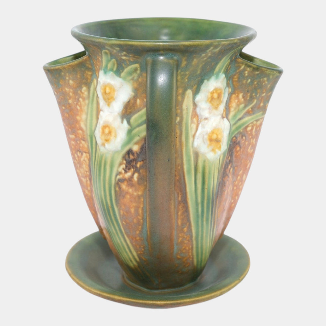 Roseville Jonquil Brown 1931 Vintage Arts & Crafts Pottery Crocus Pot Vase 96-7 - Just Art Pottery